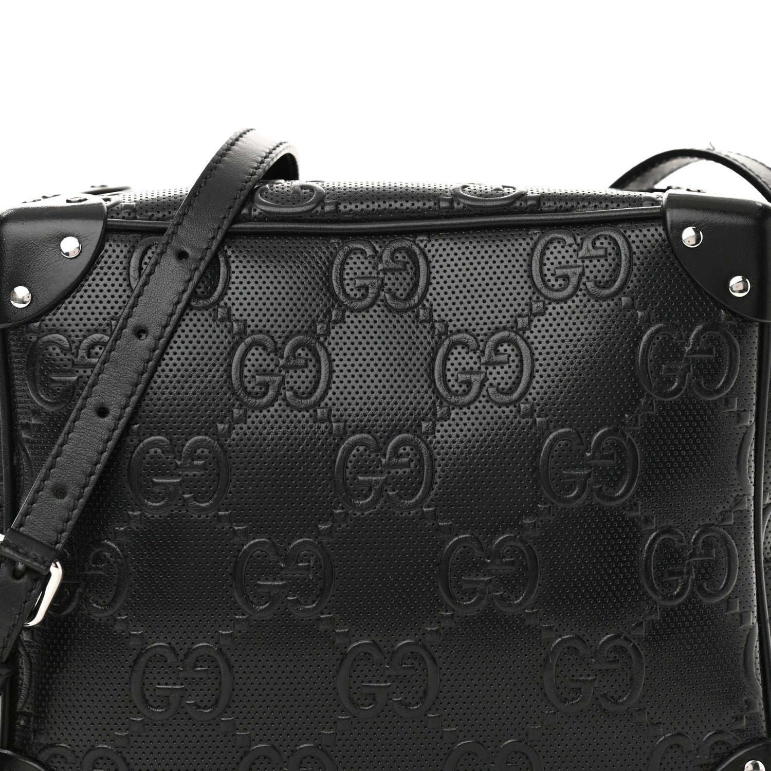 Gucci Calfskin GG Tennis Embossed Square Messenger Bag Black 10 of 14