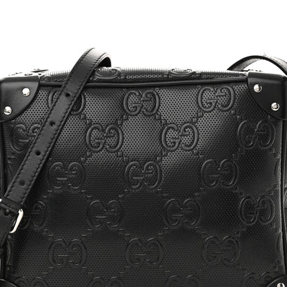 Gucci Calfskin GG Tennis Embossed Square Messenger Bag Black 10 of 14