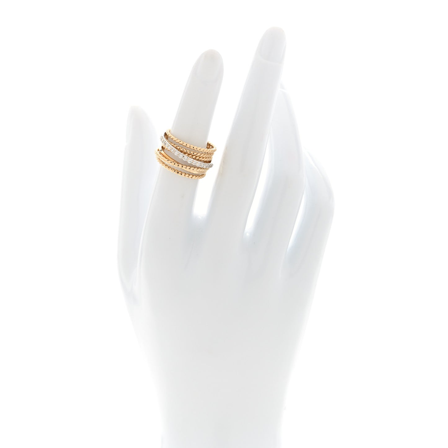 18K Yellow Gold Diamond 11mm Wide Crossover Ring 50 5.5