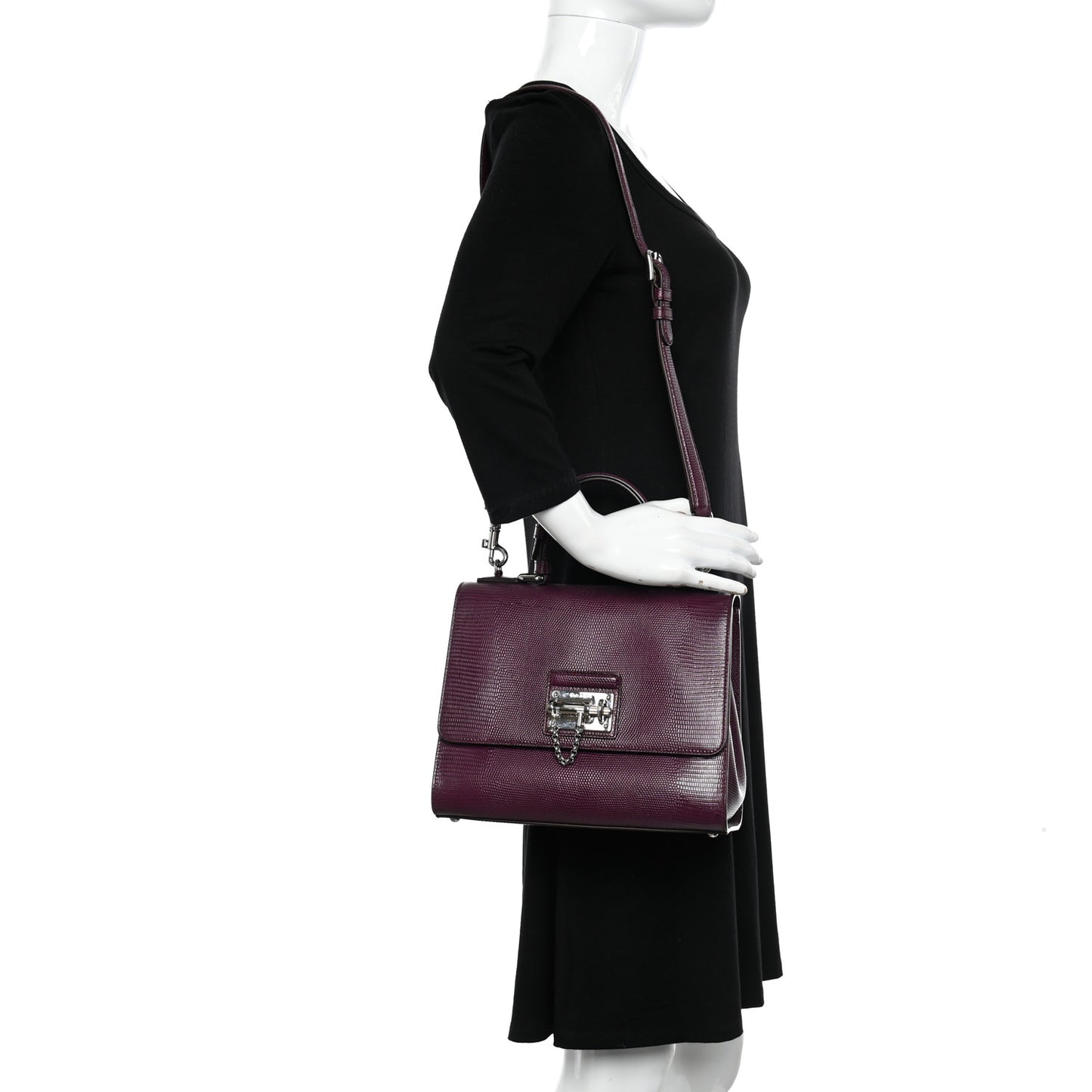 Lizard Calfskin Embossed Medium Monica Top Handle Bag Purple