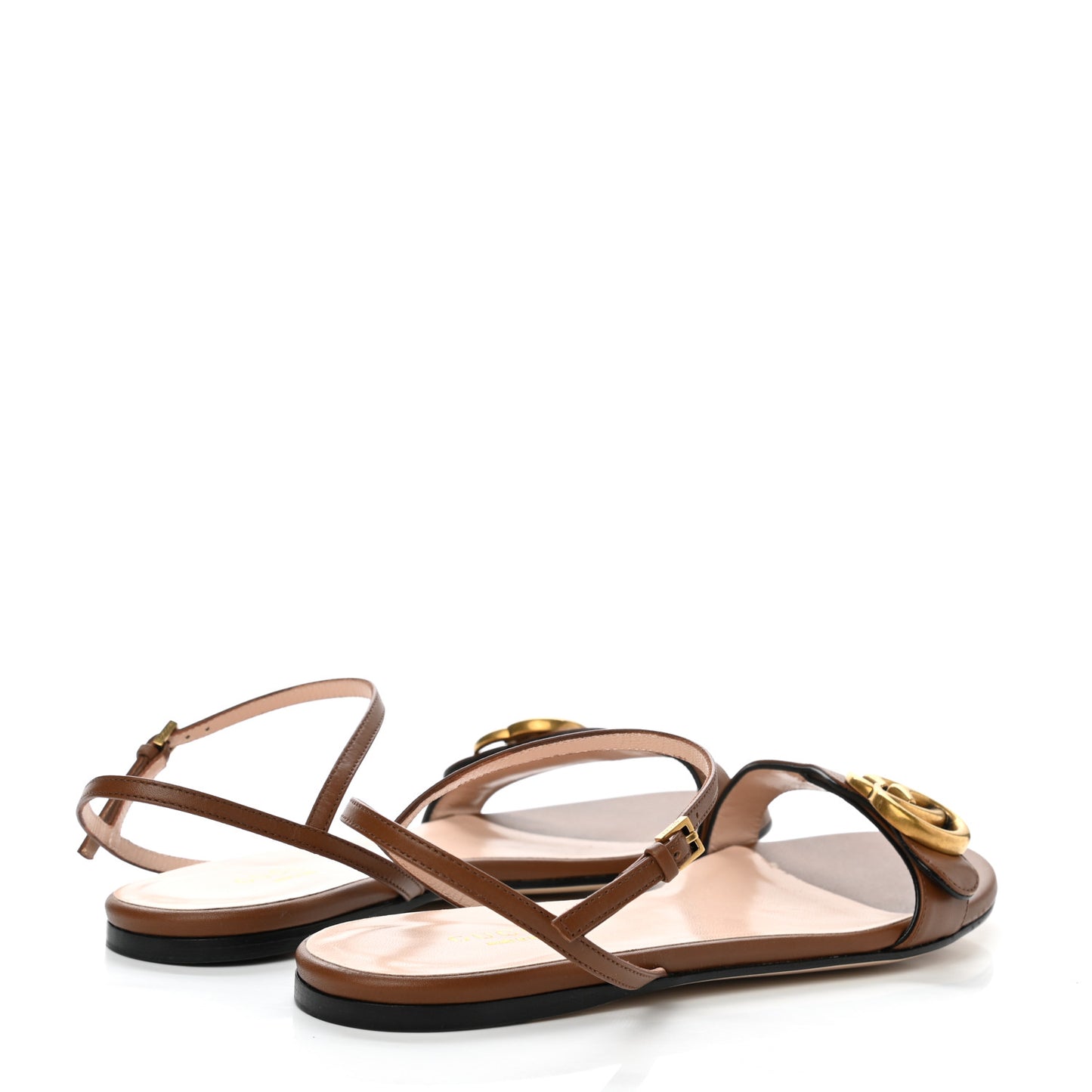Lifford Calfskin GG Marmont Ankle Wrap Flat Sandals 37.5 Cognac