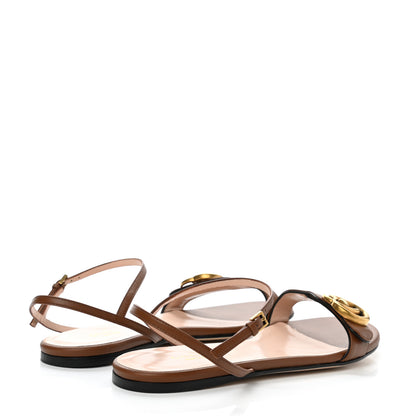 Gucci Lifford Calfskin GG Marmont Ankle Wrap Flat Sandals 37.5 Cognac 4 of 10