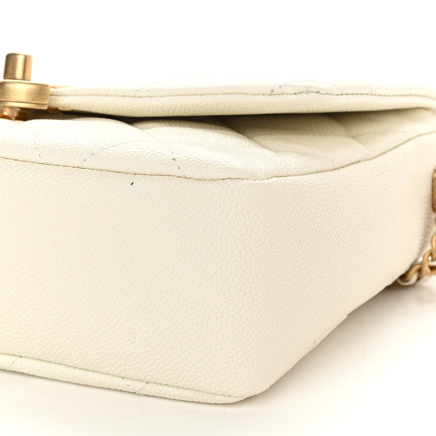 Shiny Caviar Quilted Small Chain Melody Flap White