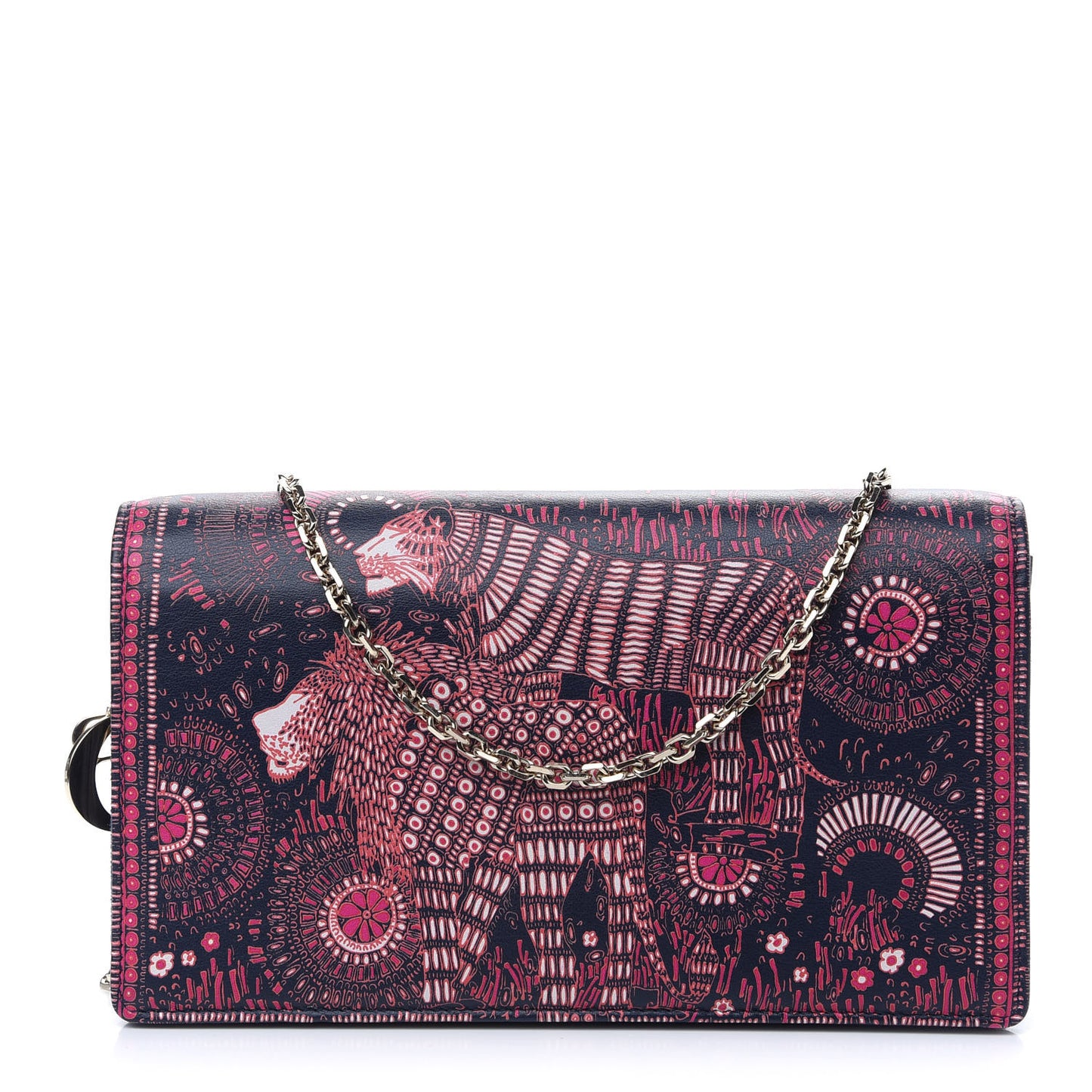 Calfskin Animals Chain Pouch Fuchsia Multicolor