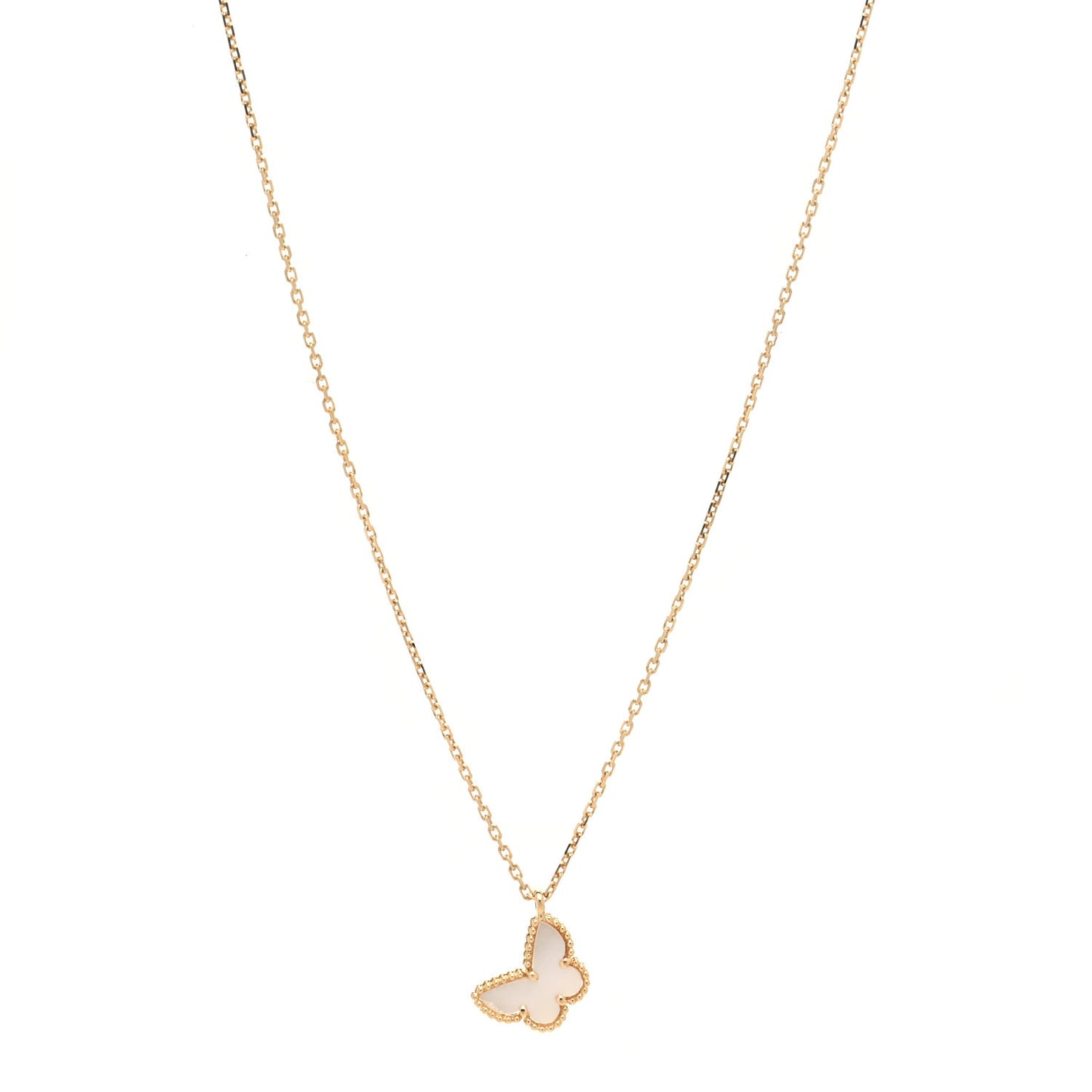 18K Yellow Gold Mother of Pearl Sweet Alhambra Butterfly Pendant Necklace