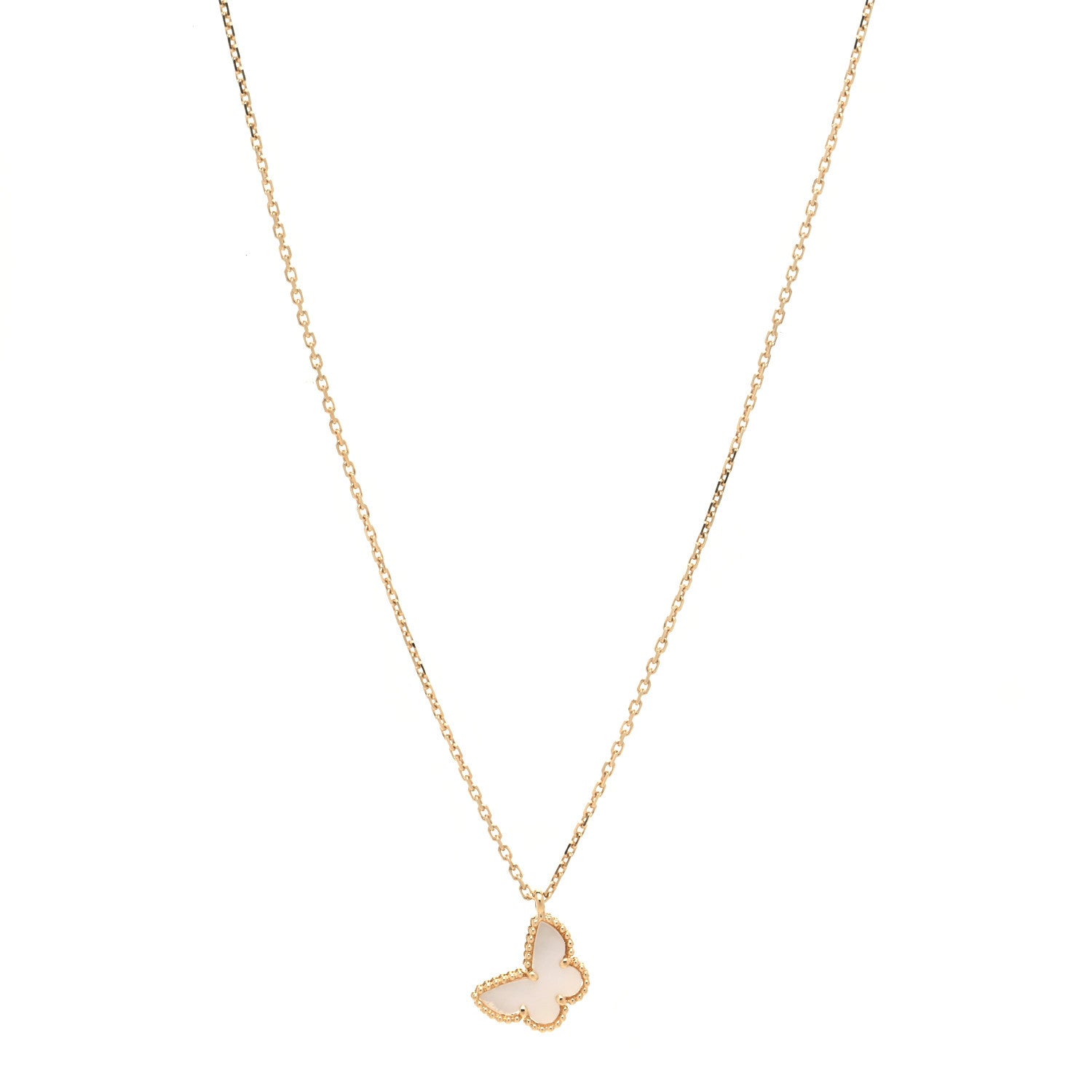 Van Cleef & Arpels 18K Yellow Gold Mother of Pearl Sweet Alhambra Butterfly Pendant Necklace 4 of 7