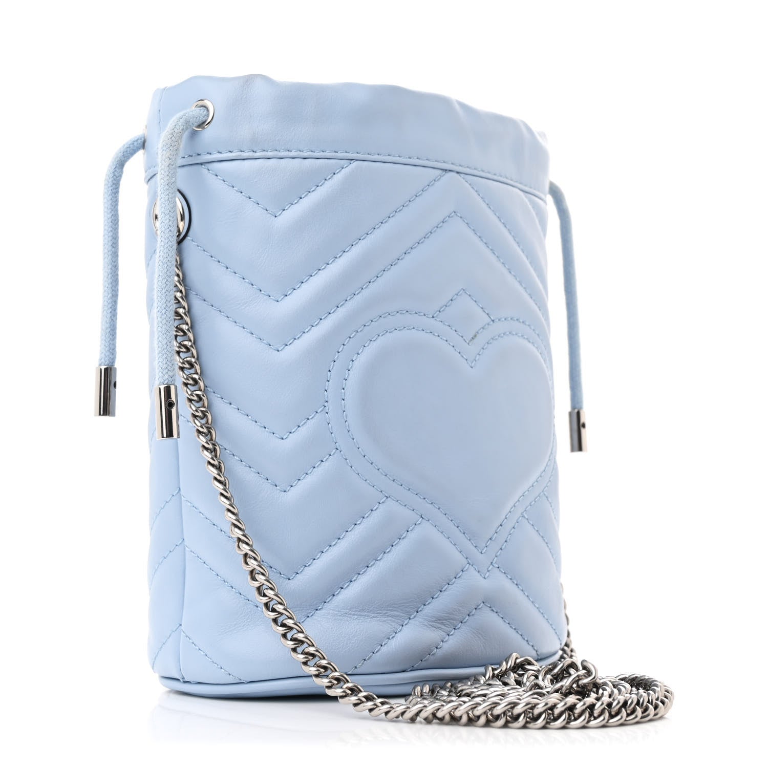 Gucci Calfskin Matelasse Mini GG Marmont 2.0 Bucket Bag Porcelain Light Blue 3 of 11