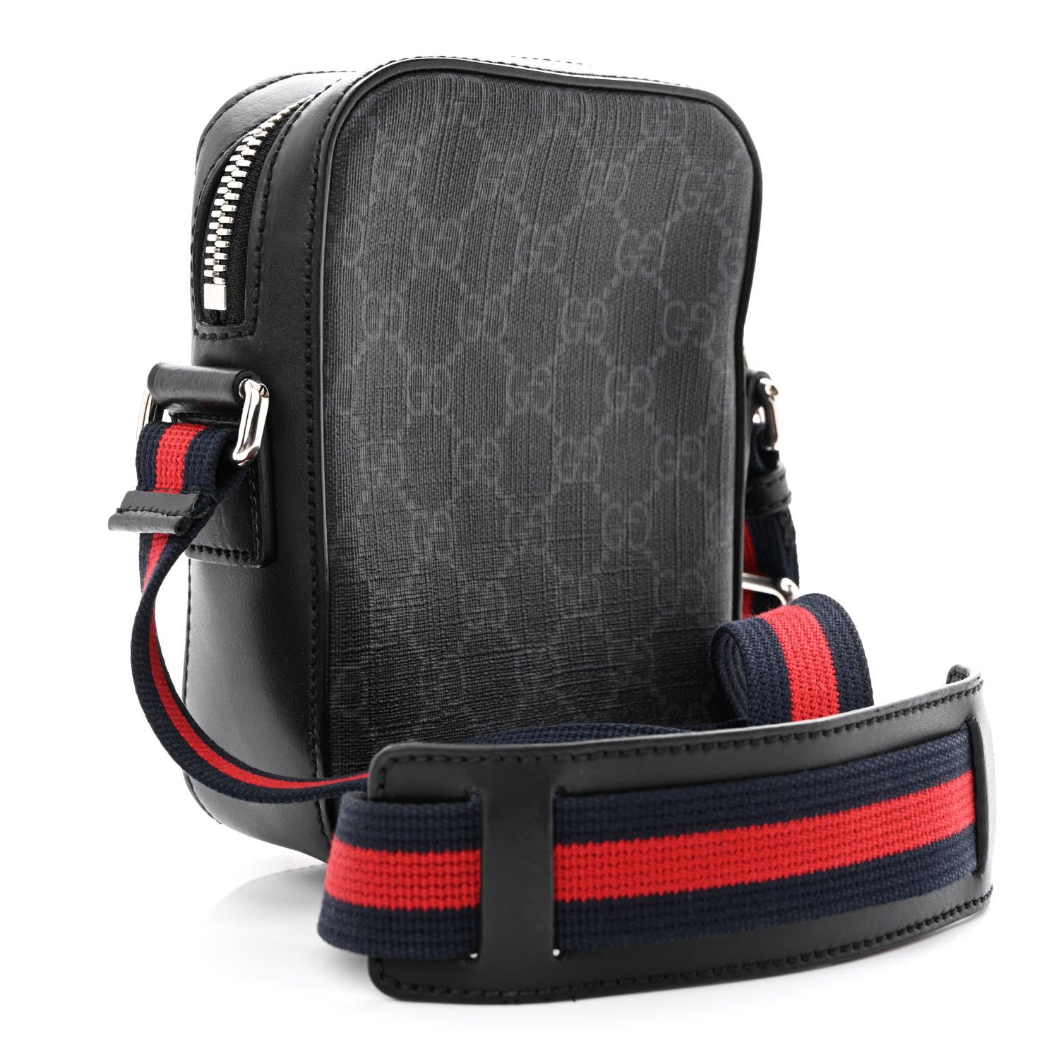 Gucci GG Supreme Monogram Appia Calfskin Web Small Camera Messenger Bag Black Grey 3 of 12