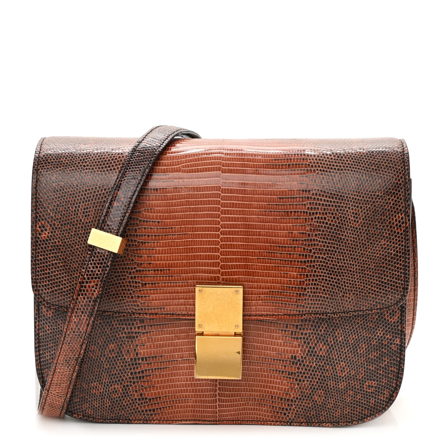 Lizard Medium Classic Box Flap Bag Cognac