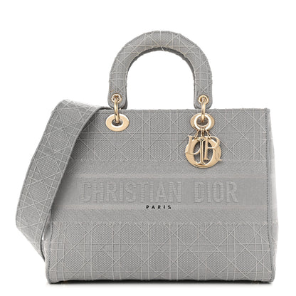 Christian Dior Canvas Embroidered Cannage Lady D-Lite Gray 1 of 16