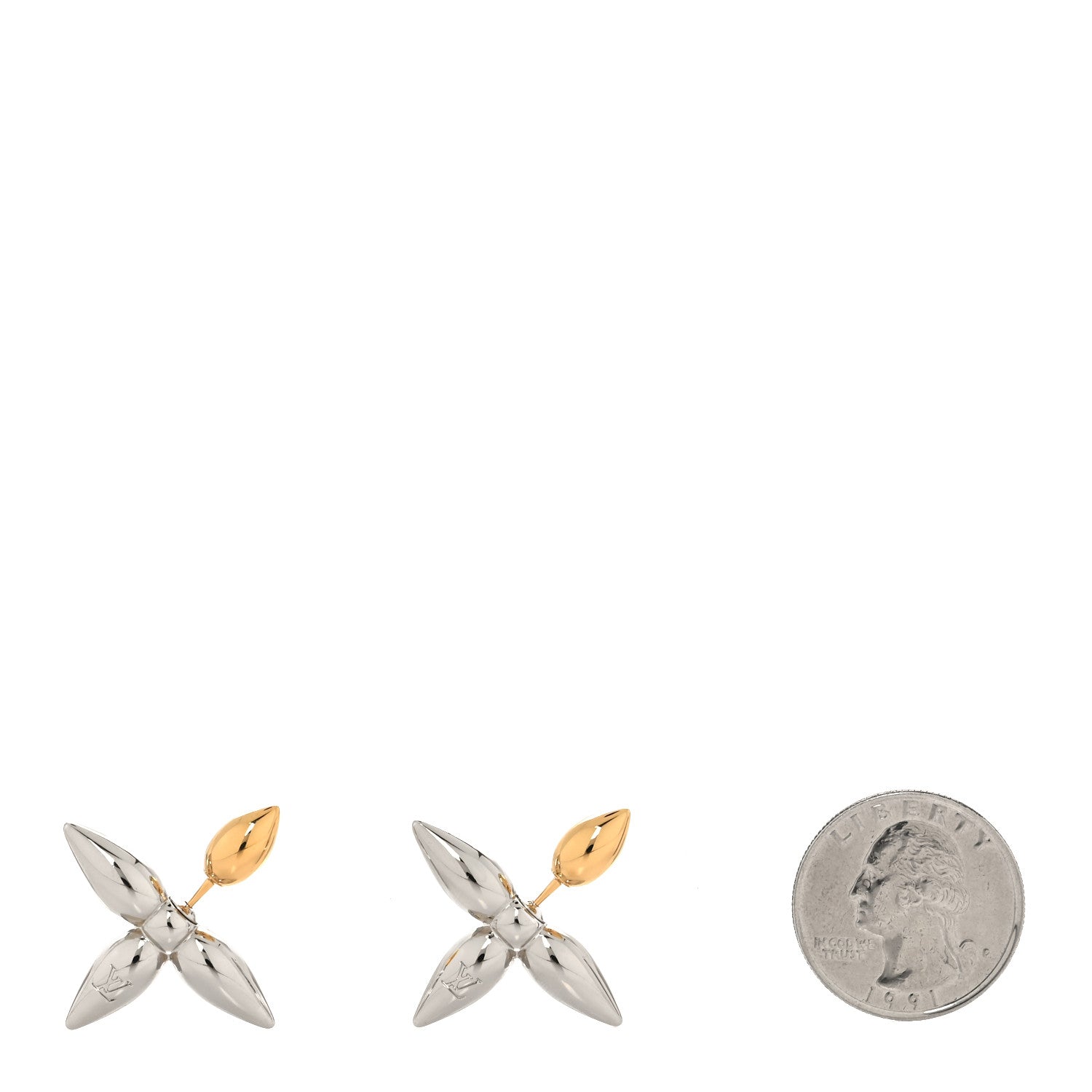 Louis Vuitton Metal Louisette Earrings Silver Gold 2 of 4