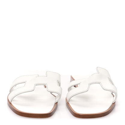 Hermes Box Calfskin Oran Sandals 37 White 3 of 9