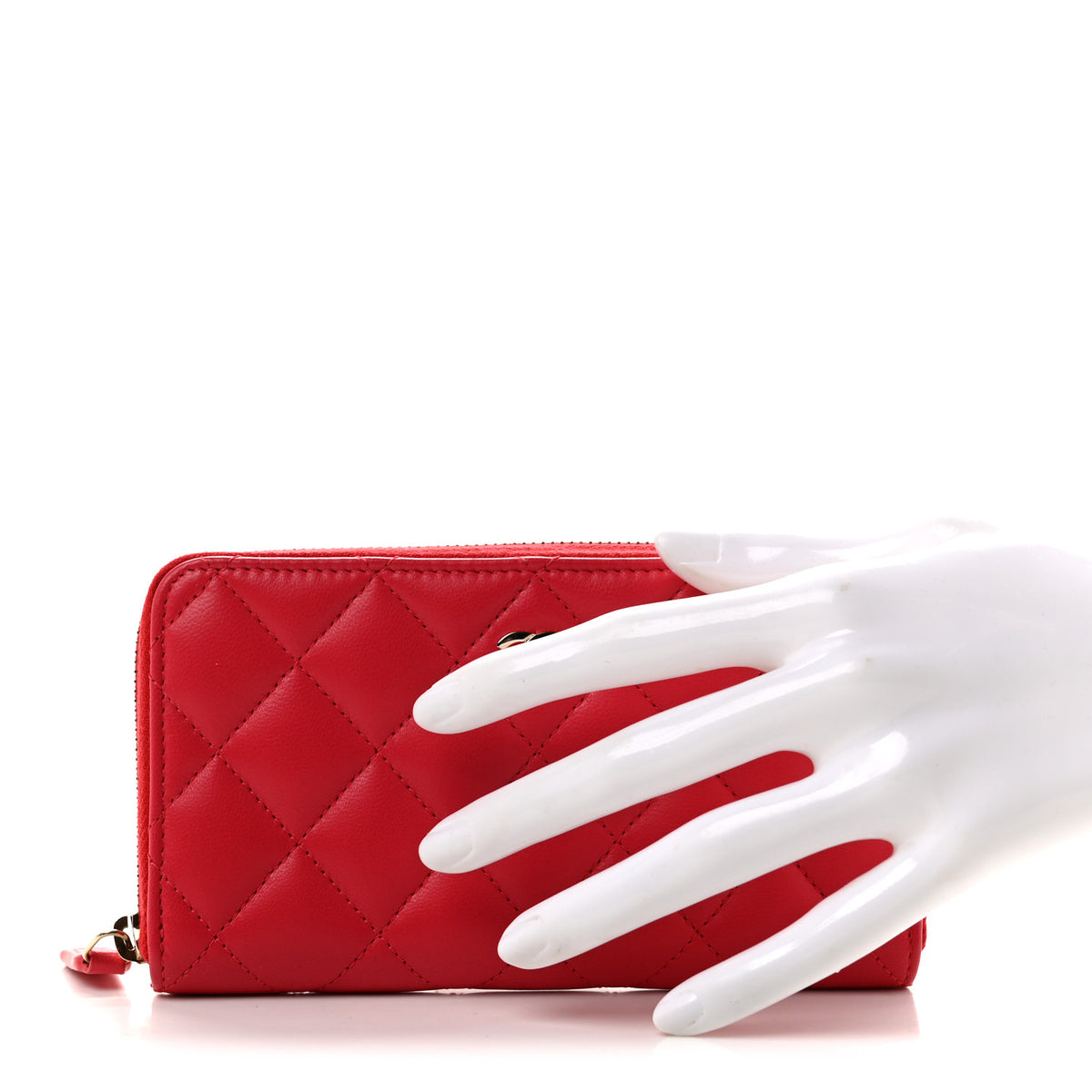 Lambskin Quilted Medium Zip Around Wallet Light Red