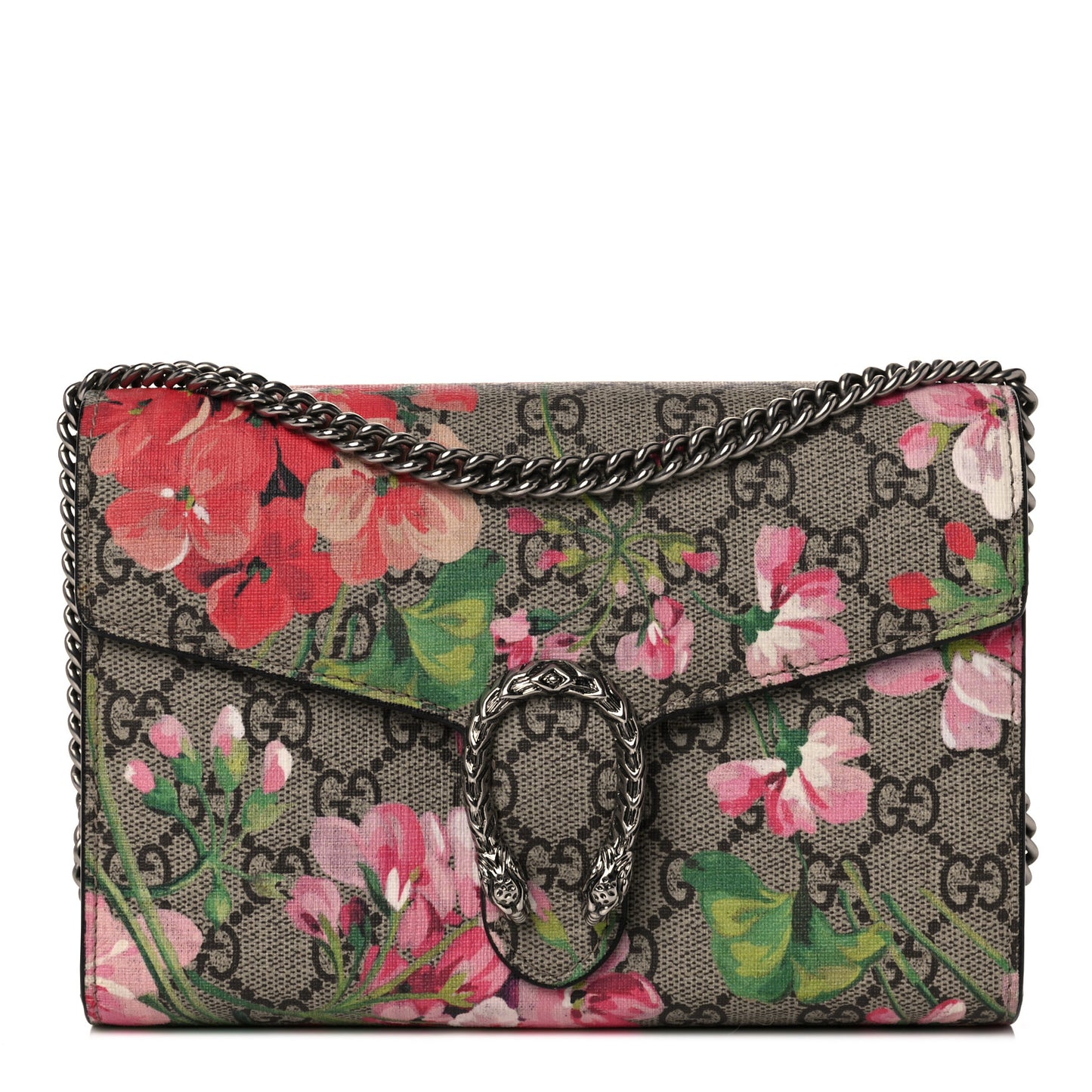 GG Supreme Monogram Blooms Mini Dionysus Chain Wallet Beige Multicolor Dry Rose