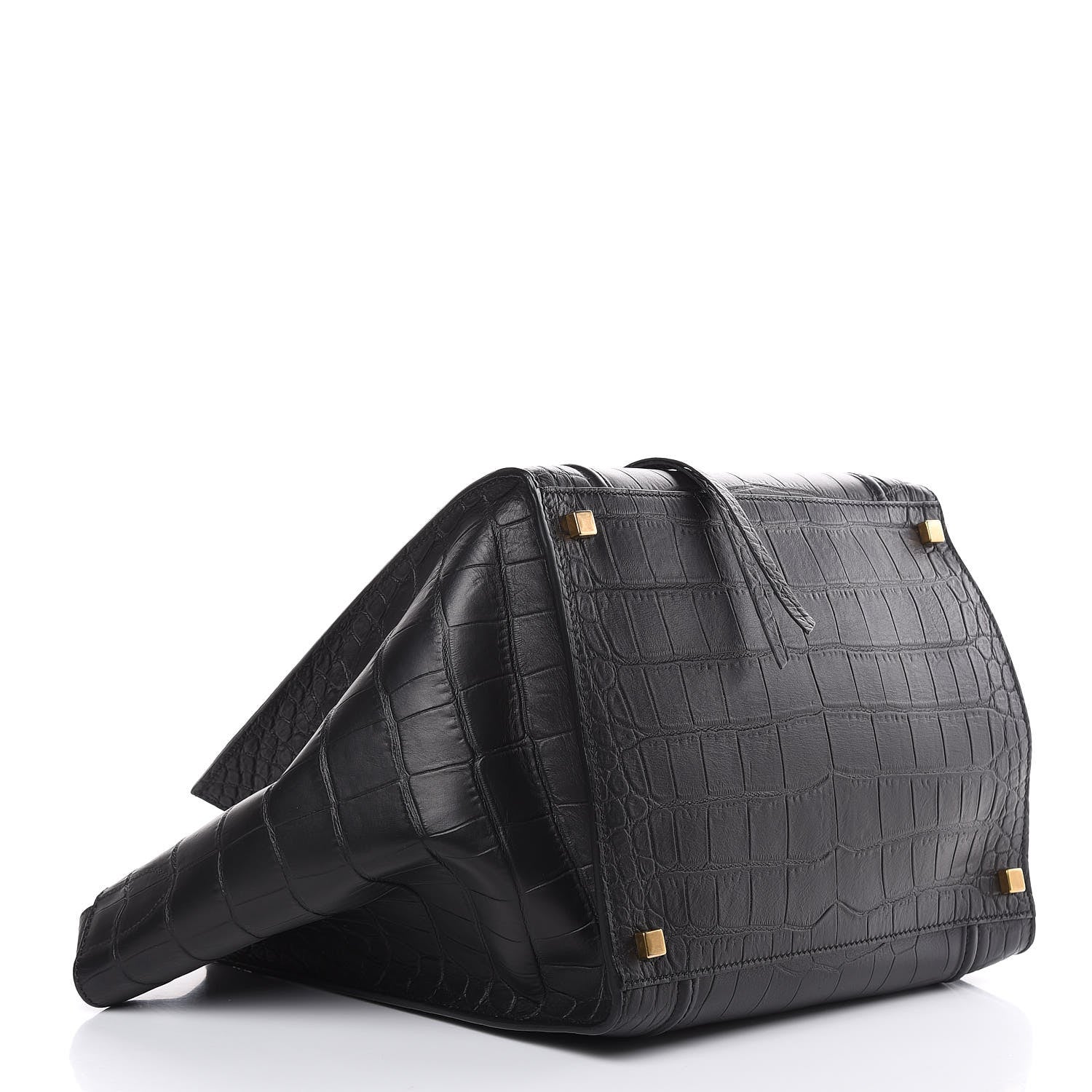 Celine Crocodile Embossed Calfskin Medium Phantom Luggage Black 4 of 11