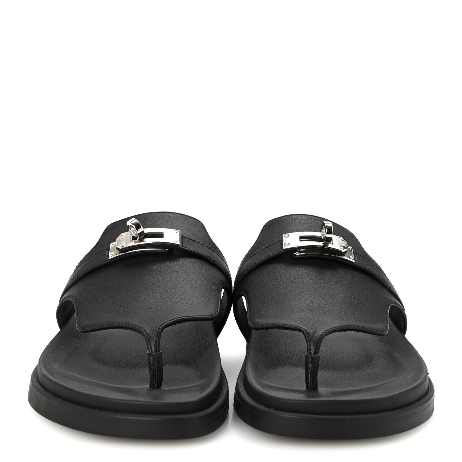 Hermes Calfskin Womens Empire Sandals 37.5 Black 3 of 8