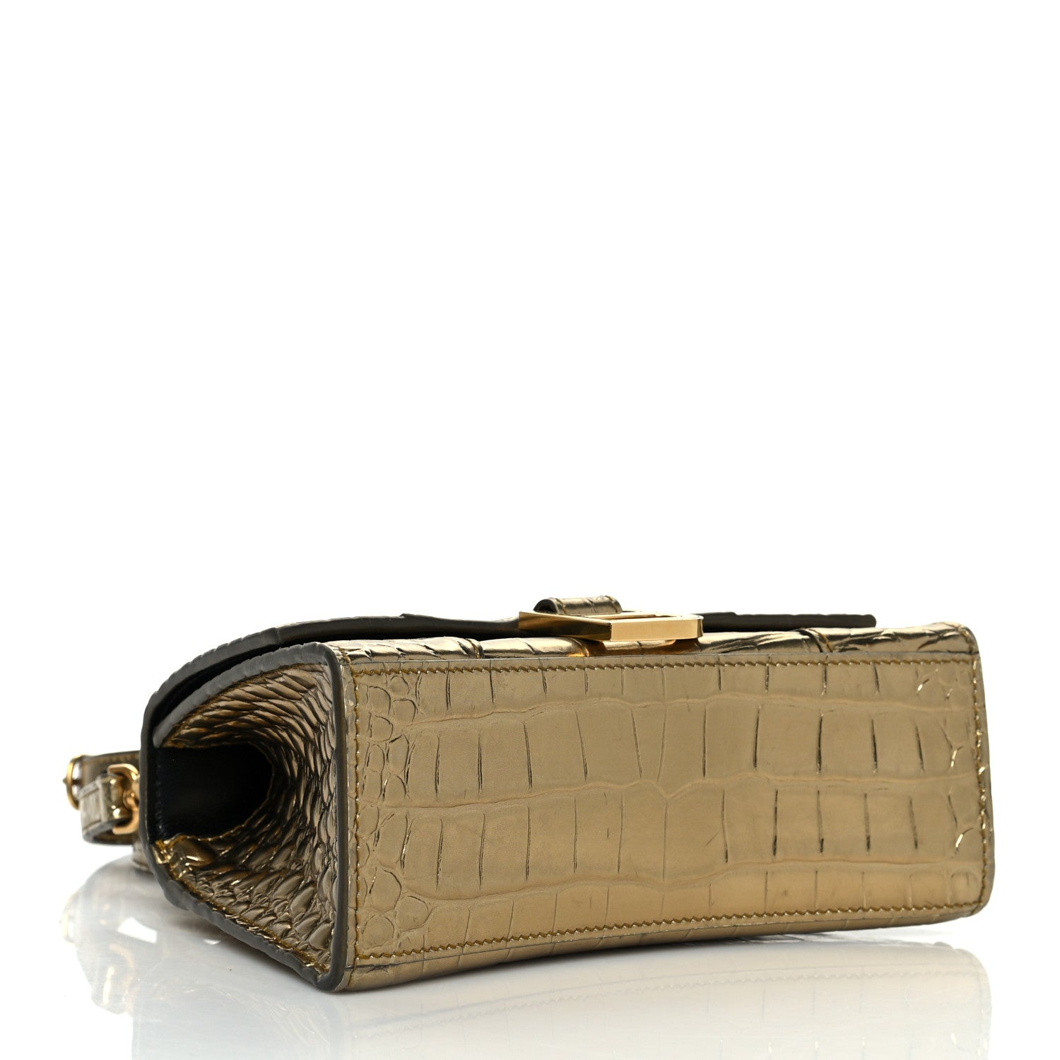Balenciaga Metallic Calfskin Crocodile Embossed Hourglass Top Handle Bag XS Gold 4 of 14