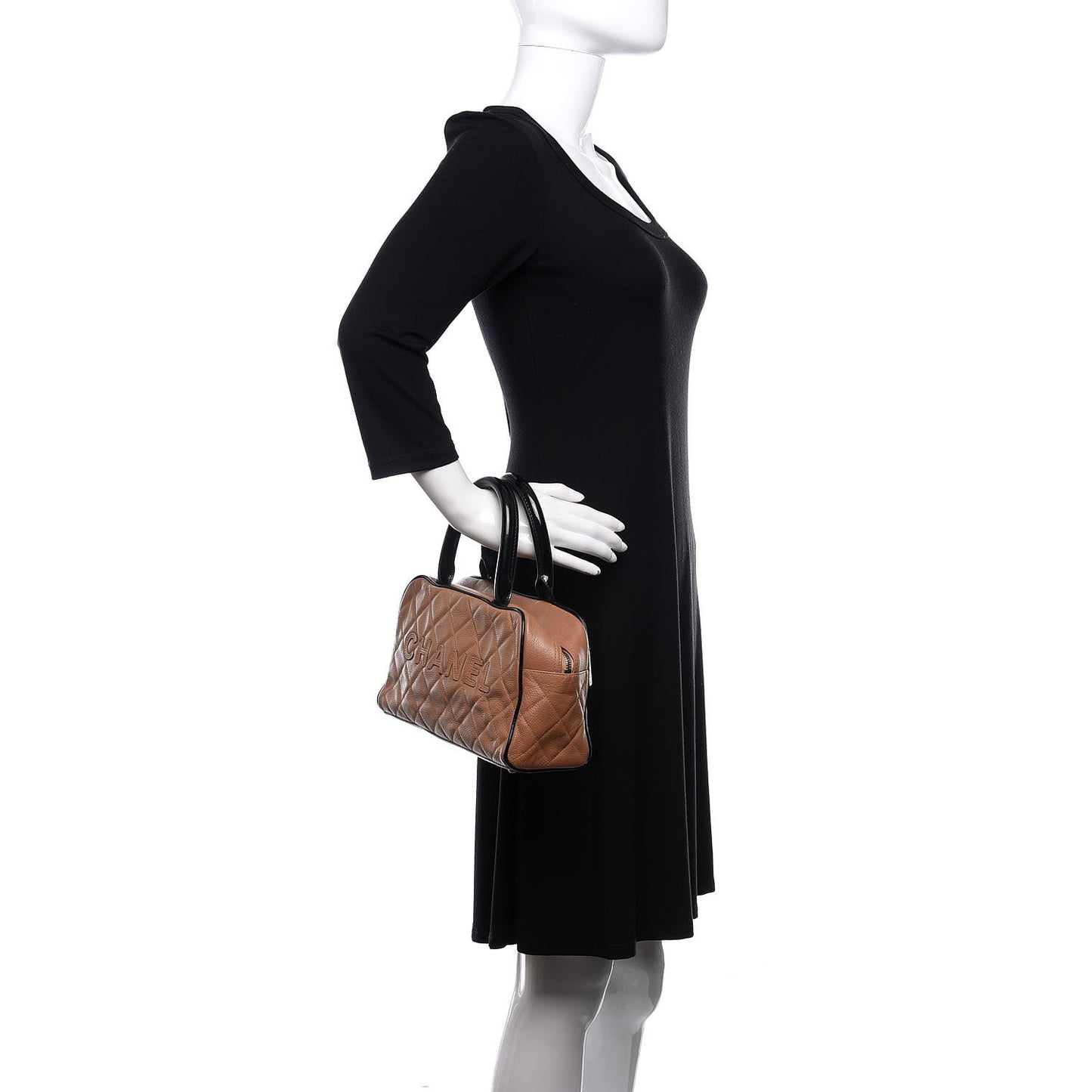 Calfskin Patent Quilted Small Bowler Bag Beige Black