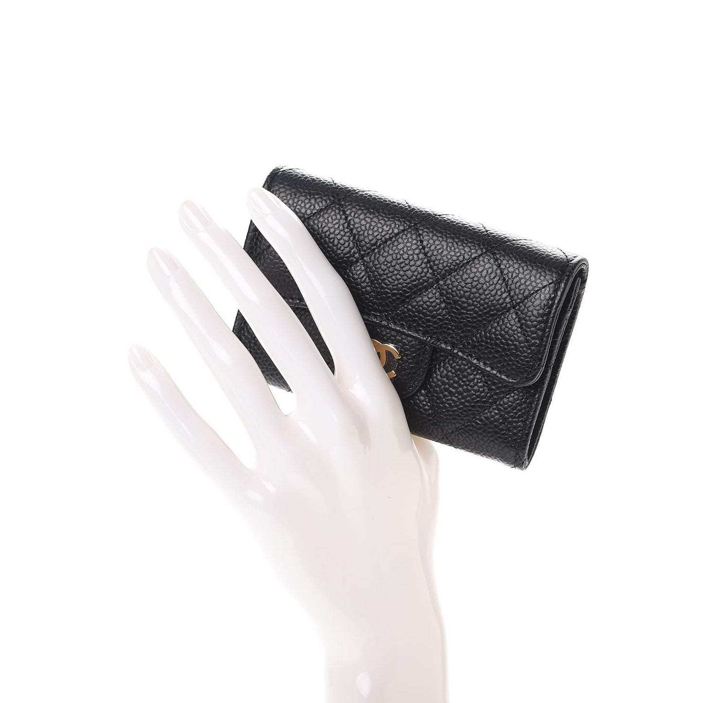 Caviar Quilted Flap Card Holder Black