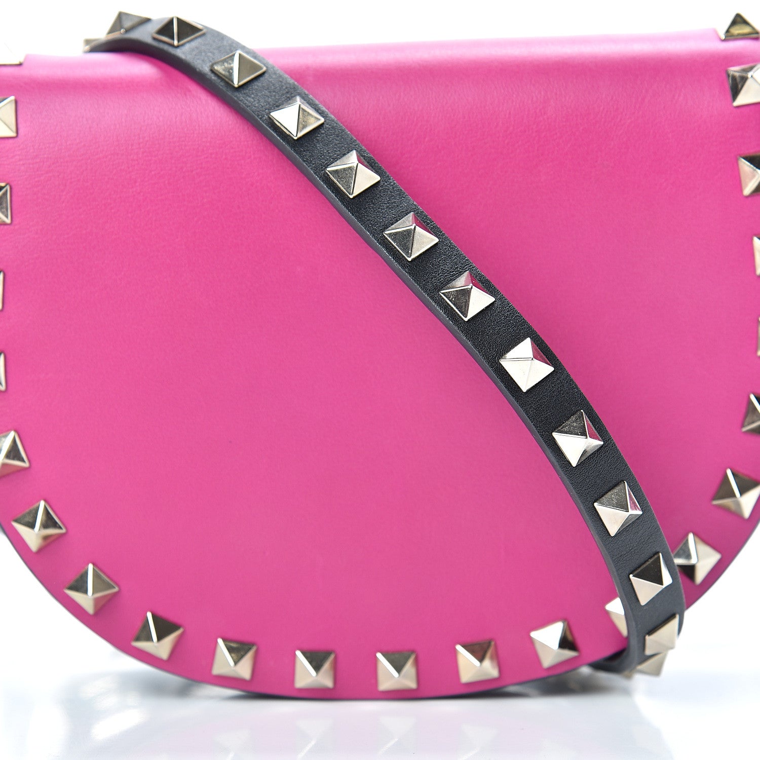 Valentino Garavani Vitello Rockstud Halfmoon Saddle Bag Fuxia Black 8 of 14