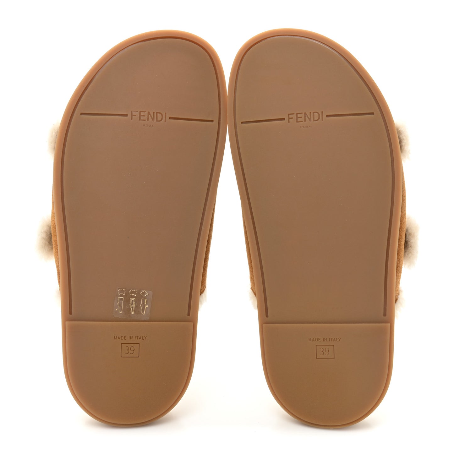 Suede Shearling Fendi Feel Buckled Slide Sandals 39 Beige Latte