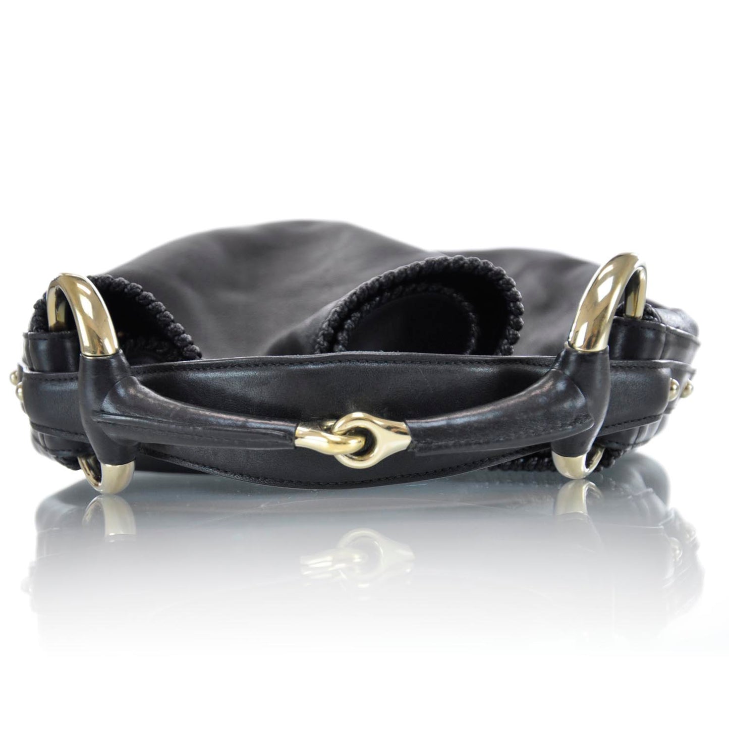 Leather Large Horsebit Chain Hobo Black