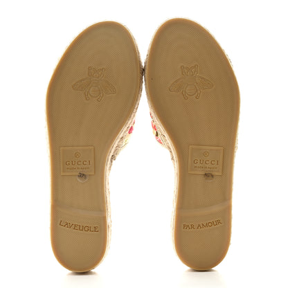 Gucci Nappa Matelasse Diagonal Floral Print GG Marmont Pilar Espadrille Slide Sandals 37.5 Ivory Pink 5 of 9