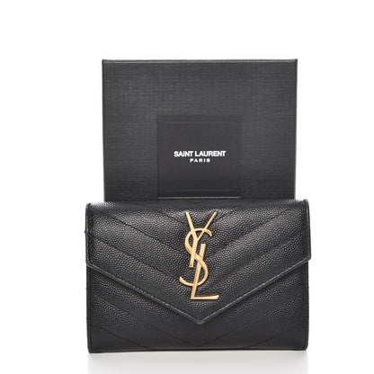 Saint Laurent Grain De Poudre Matelasse Chevron Small Monogram Envelope Wallet Black 9 of 9