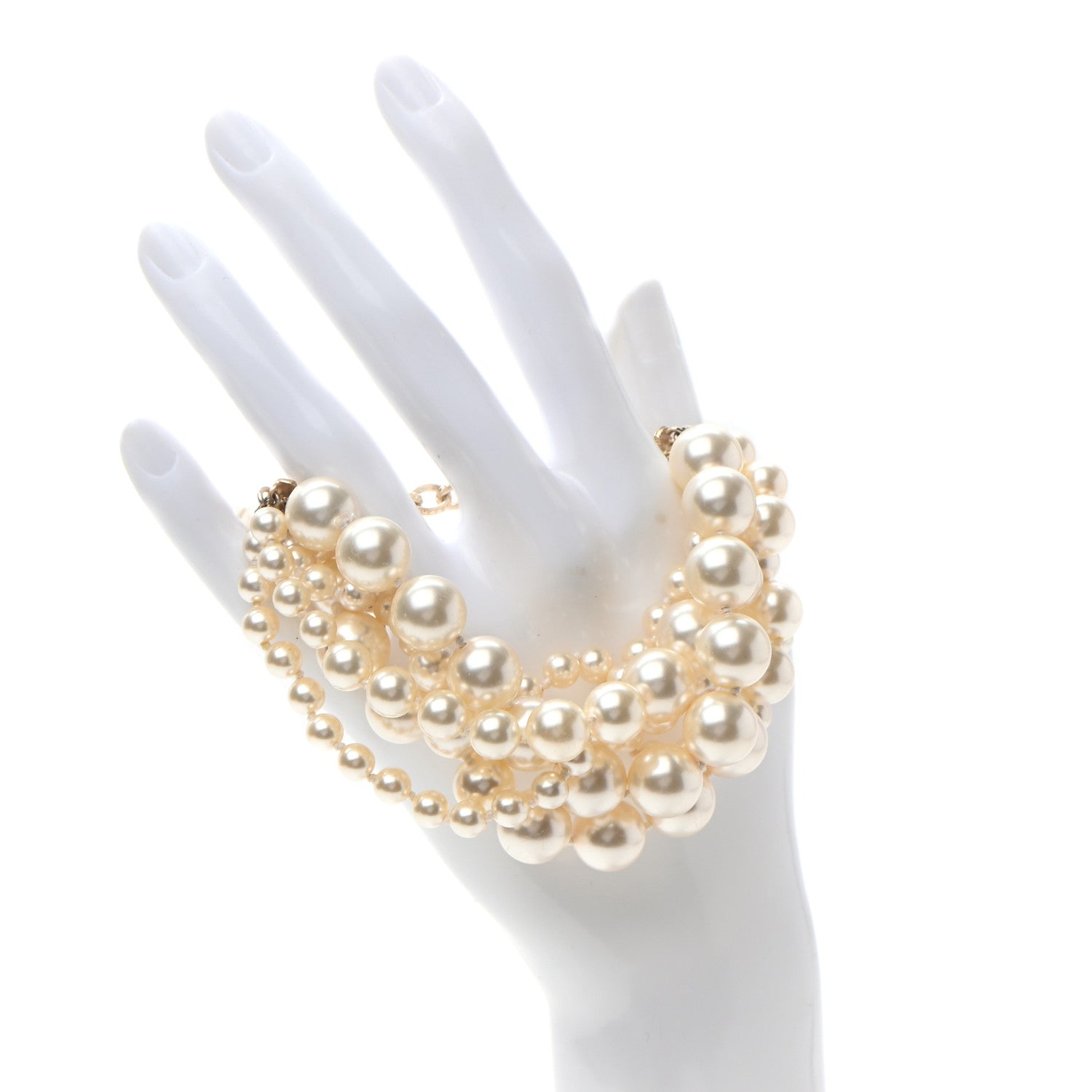 Chanel Graduated Pearl Crystal CC Multi Strand Bracelet Gold 2 of 5