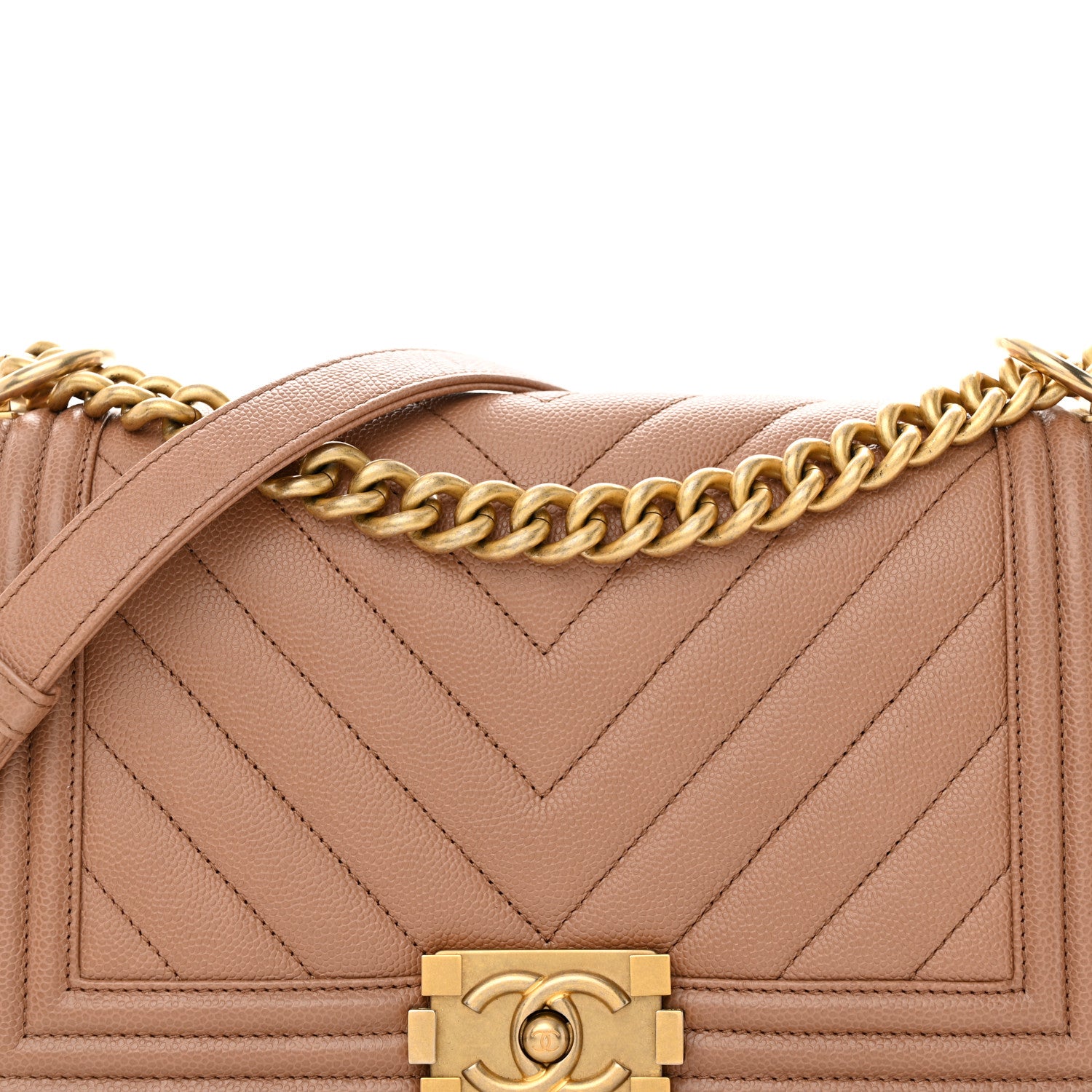Chanel Caviar Chevron Quilted Medium Boy Flap Dark Beige 8 of 10