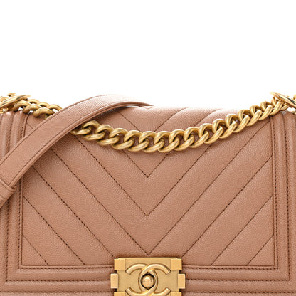Chanel Caviar Chevron Quilted Medium Boy Flap Dark Beige 8 of 10
