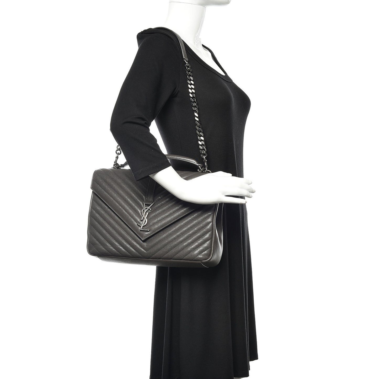 Sheepskin Matelasse Chevron Monogram Large College Satchel Dark Asphalt