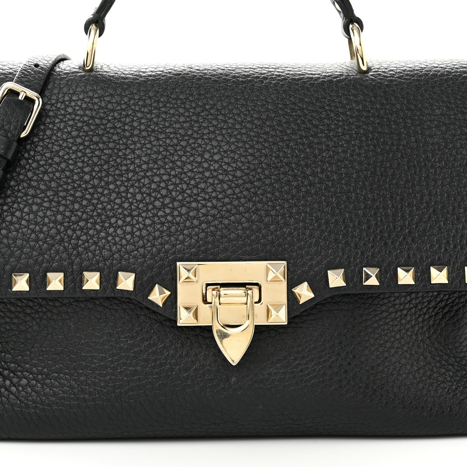 Valentino Garavani Pebbled Calfskin Medium Rockstud Top Handle Shoulder Bag Black 7 of 13