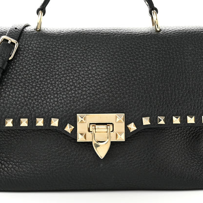 Valentino Garavani Pebbled Calfskin Medium Rockstud Top Handle Shoulder Bag Black 7 of 13