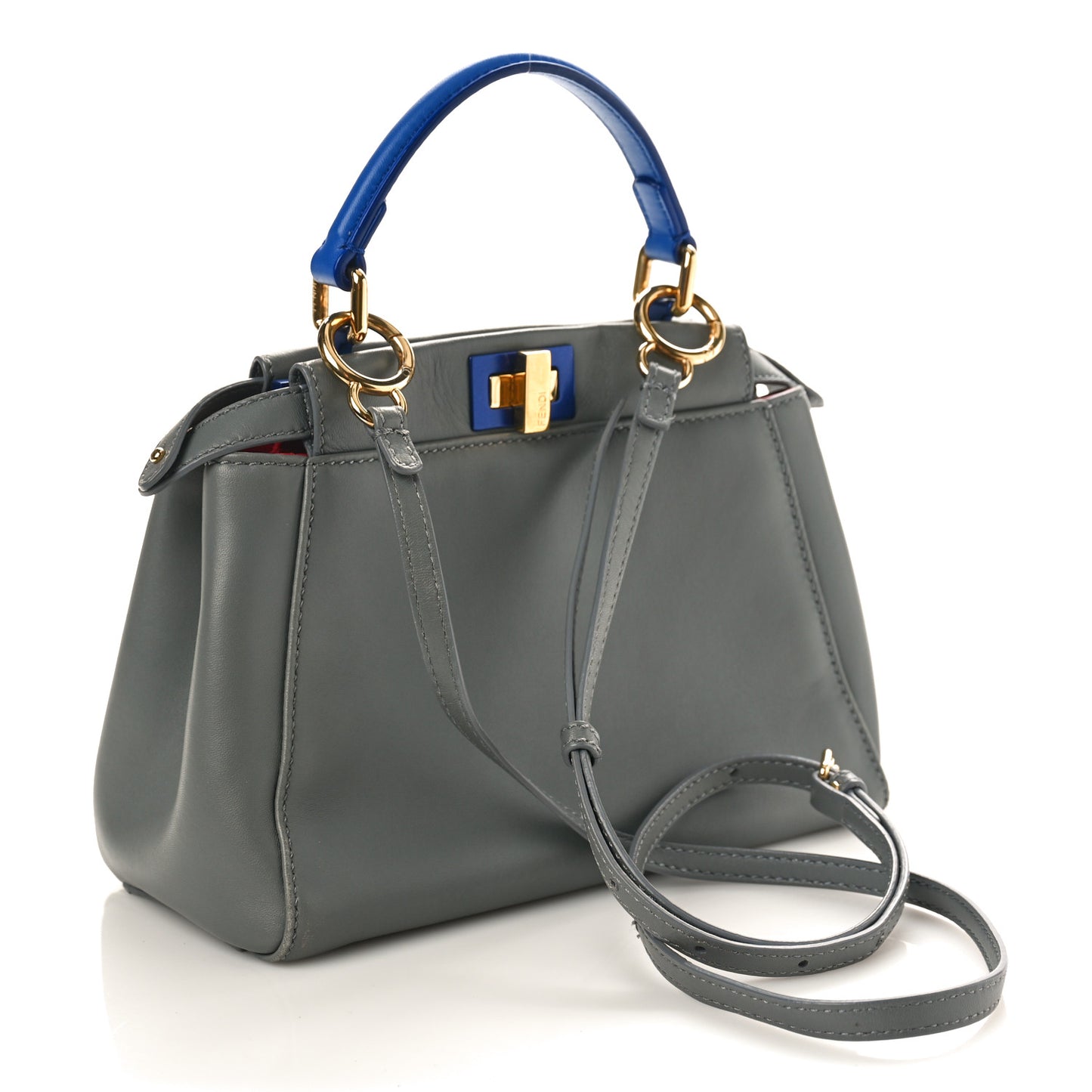 Nappa Colorblock Mini Peekaboo Iconic Satchel Grigio Chiaro Fragola Blue