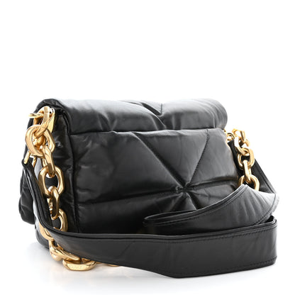 Prada Nappa Soft Padded Logo Embossed Triangle Quilted Small Shoulder Bag Black 3 of 10