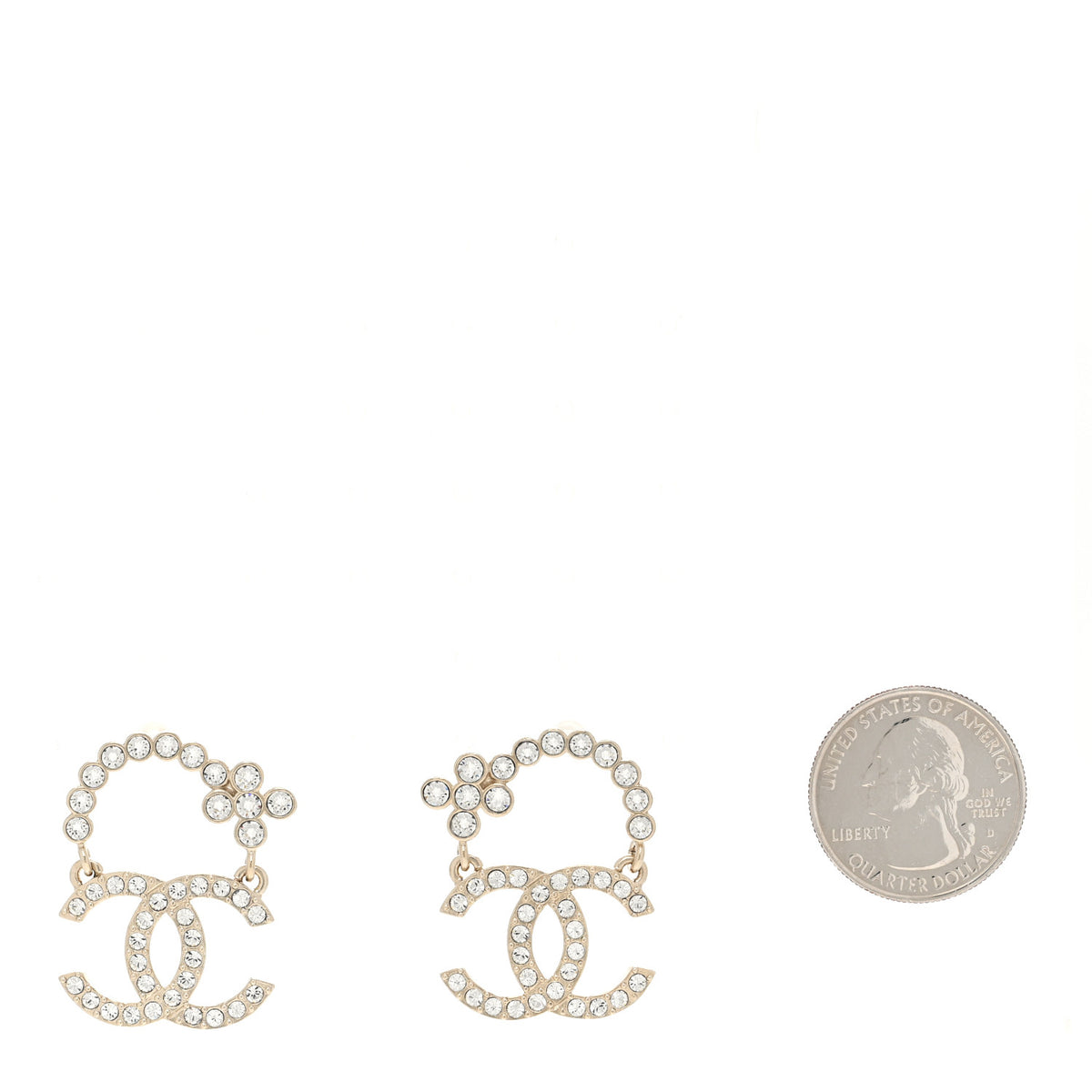 Chanel Crystal Flower CC Dangle Earrings Gold 2 of 6