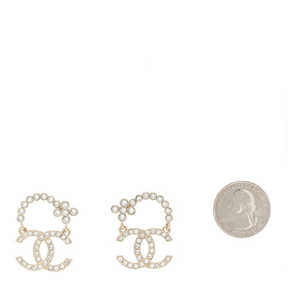 Chanel Crystal Flower CC Dangle Earrings Gold 2 of 6