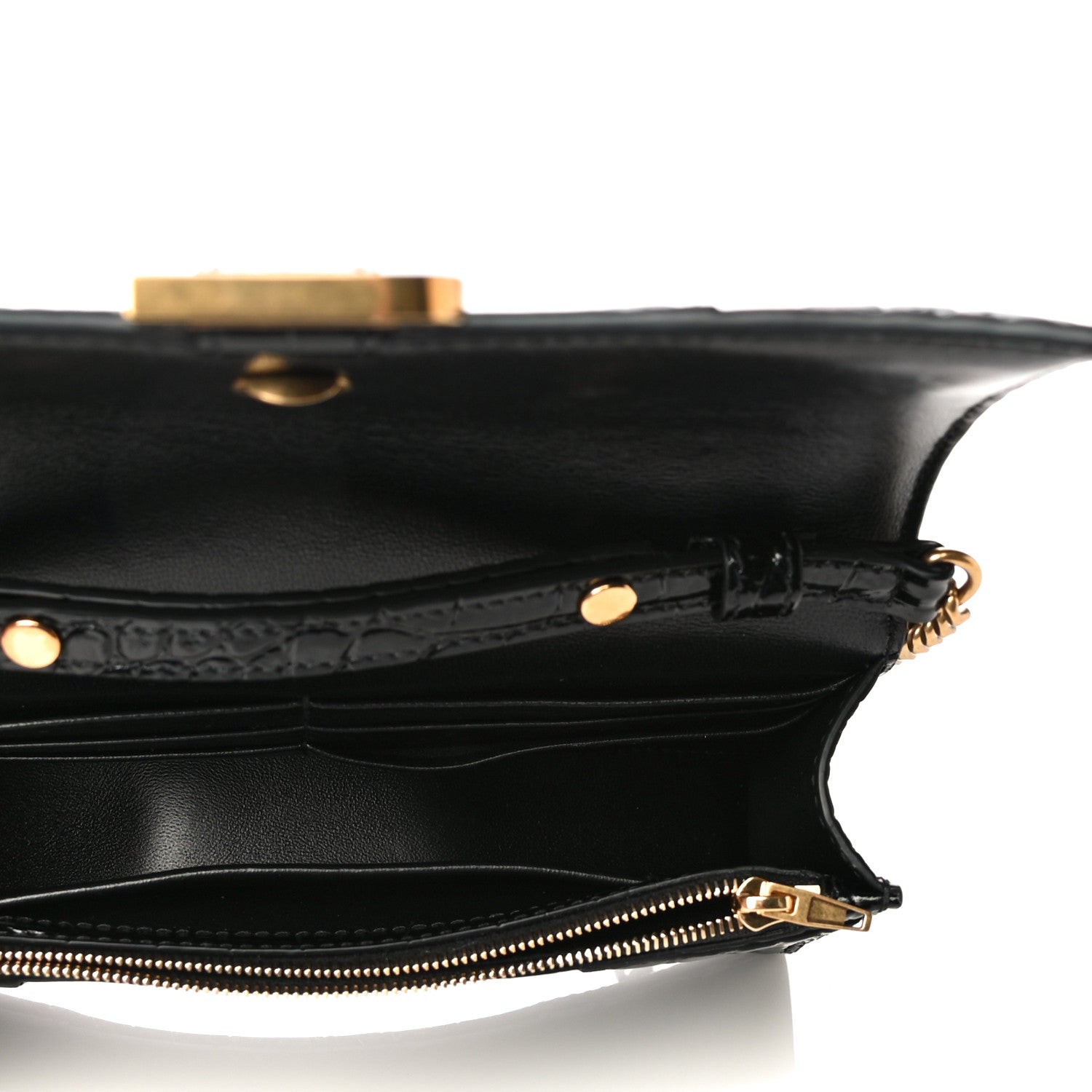 Balenciaga Shiny Calfskin Crocodile Embossed Hourglass Chain Bag Black 5 of 7