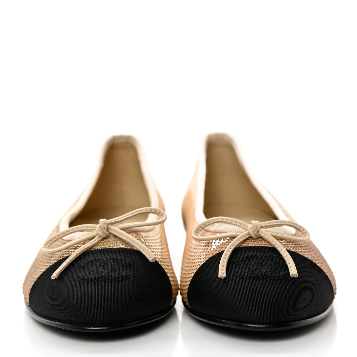 Sequin Grosgrain Cap Toe Ballerina Flats 37 Beige Black