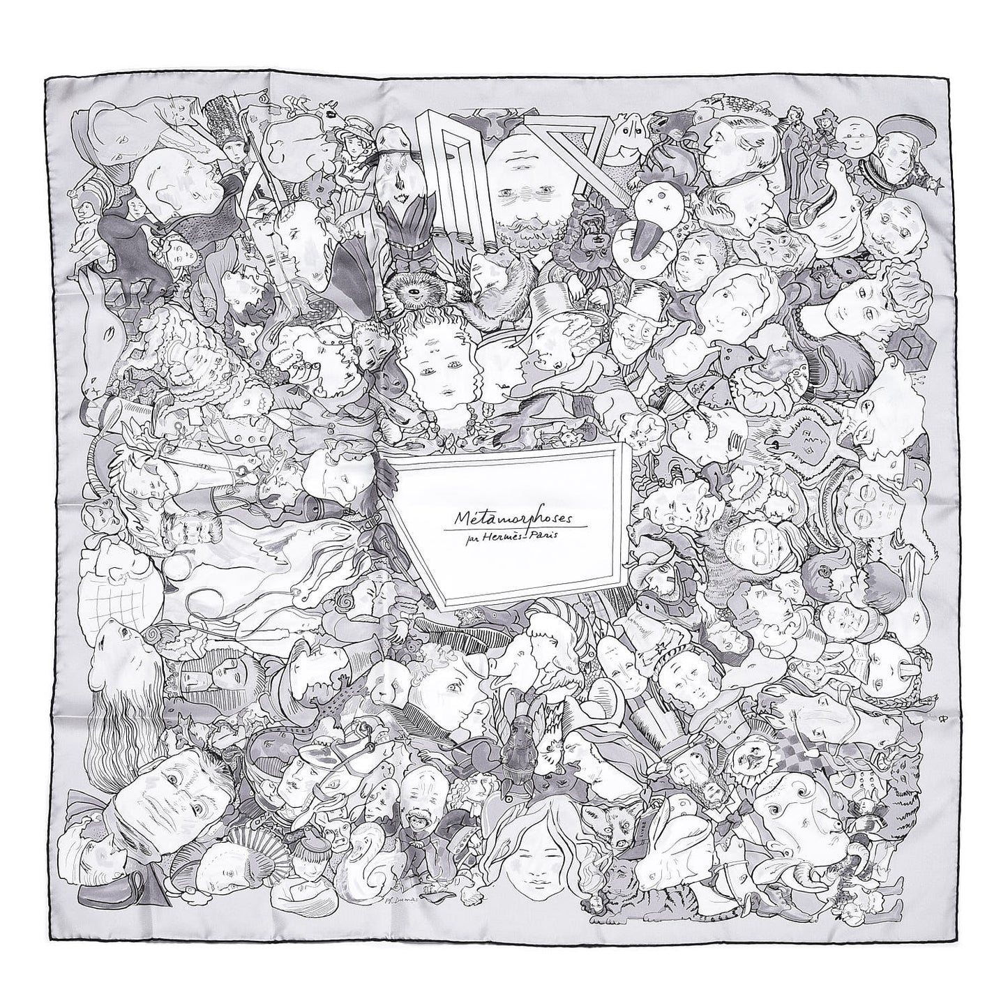 Silk Metamorphoses Par Paris Scarf 90 Gris Perle White Gris