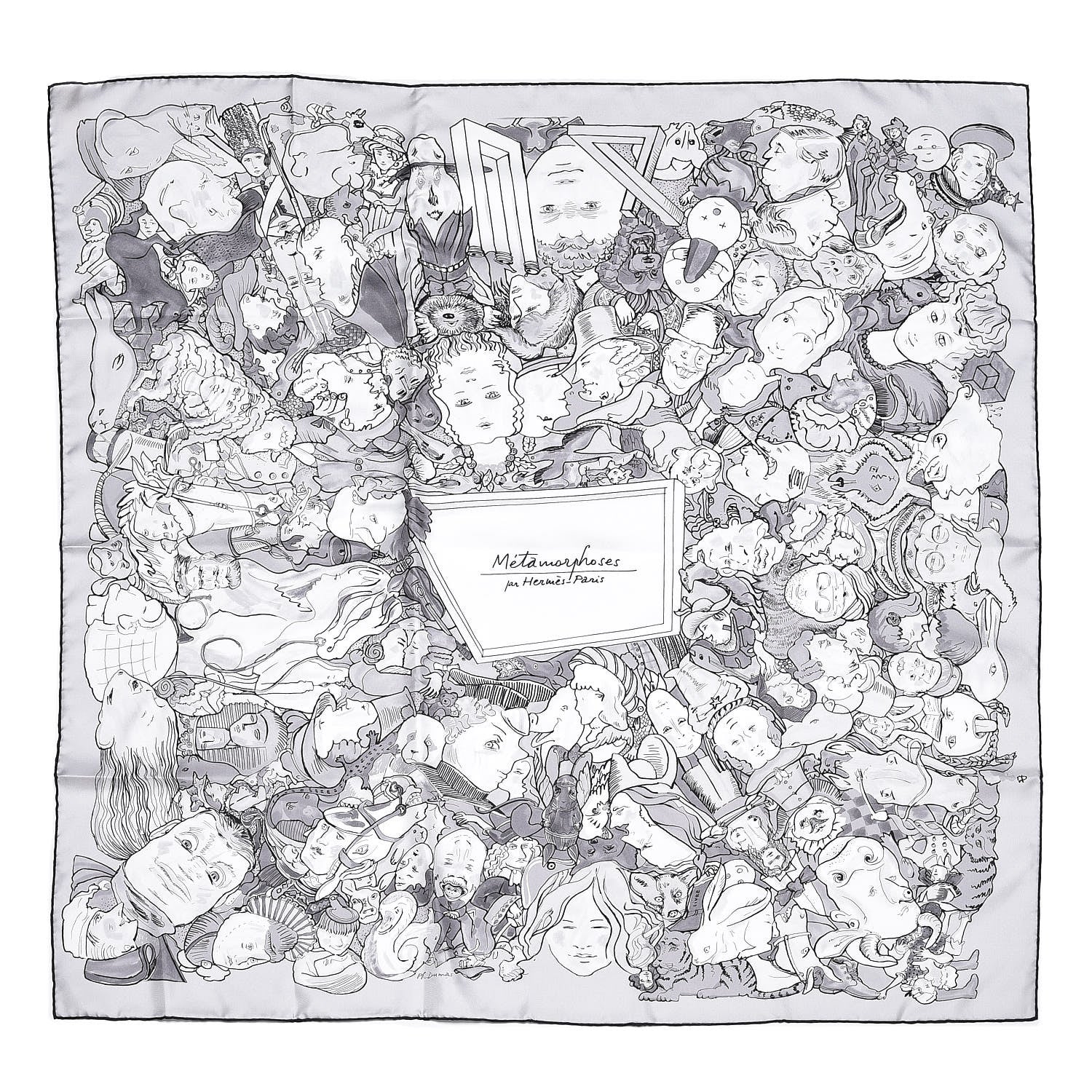 Hermes Silk Metamorphoses Par Paris Scarf 90 Gris Perle White Gris 1 of 5