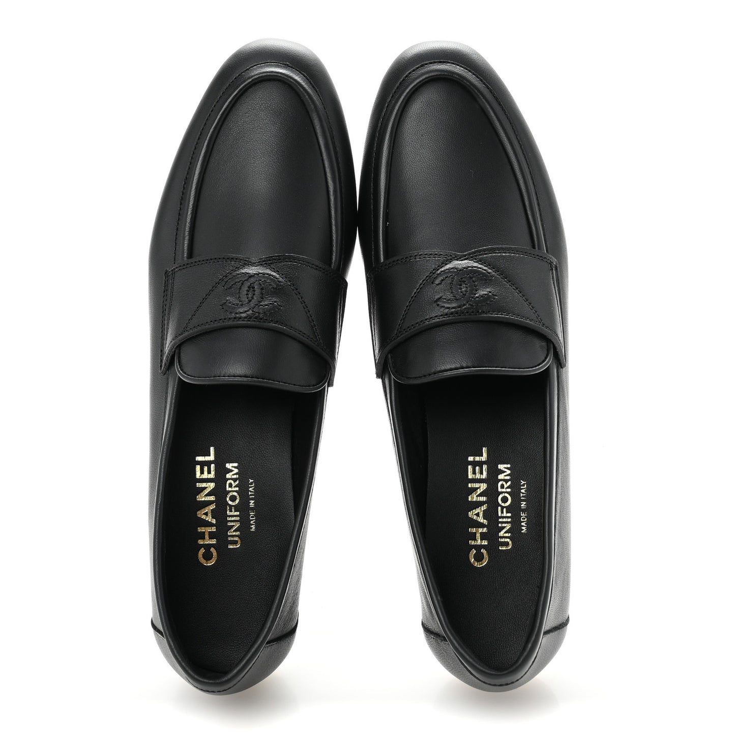 Calfskin Womens Stitched CC Loafers 37 Black