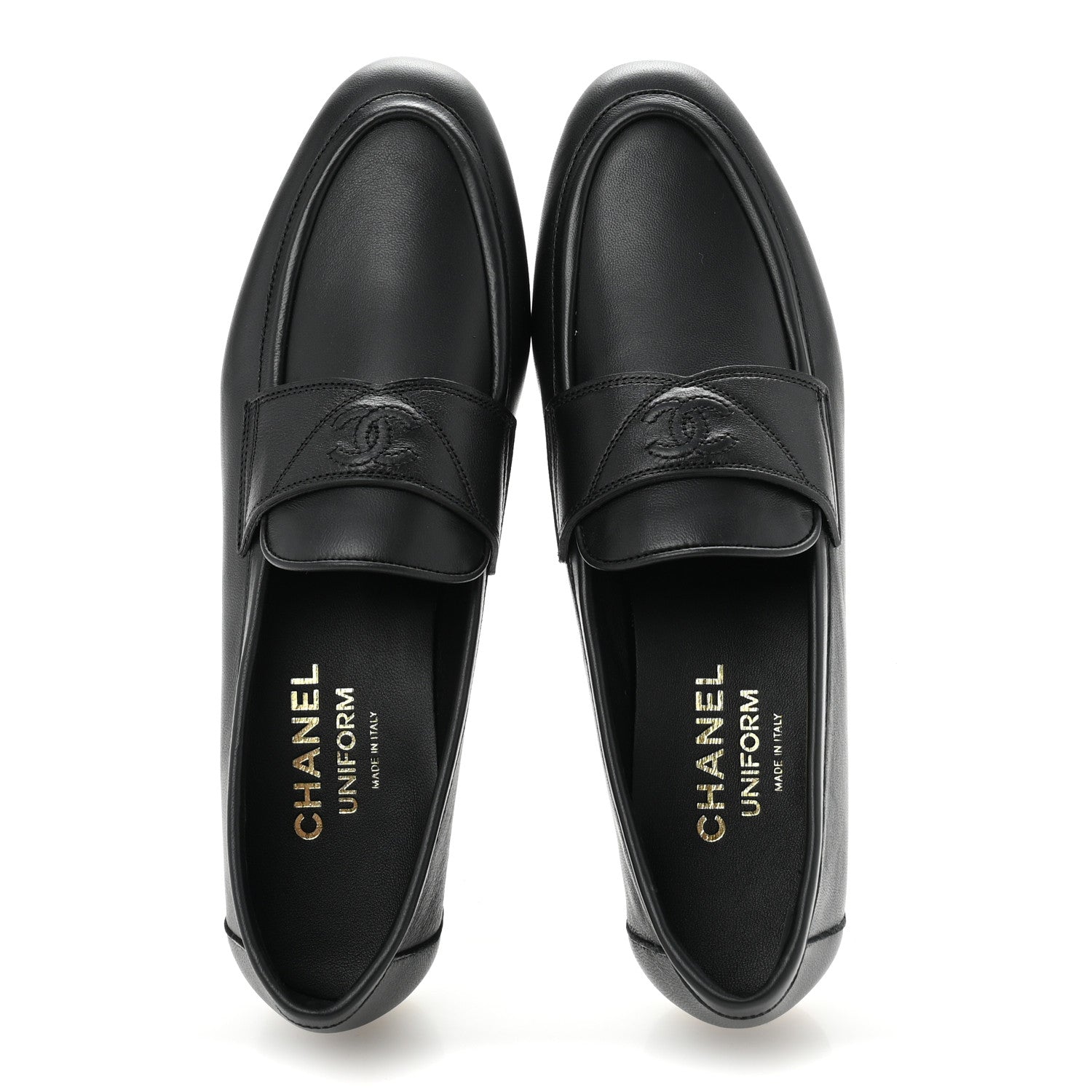 Chanel Calfskin Womens Stitched CC Loafers 37 Black 2 of 9