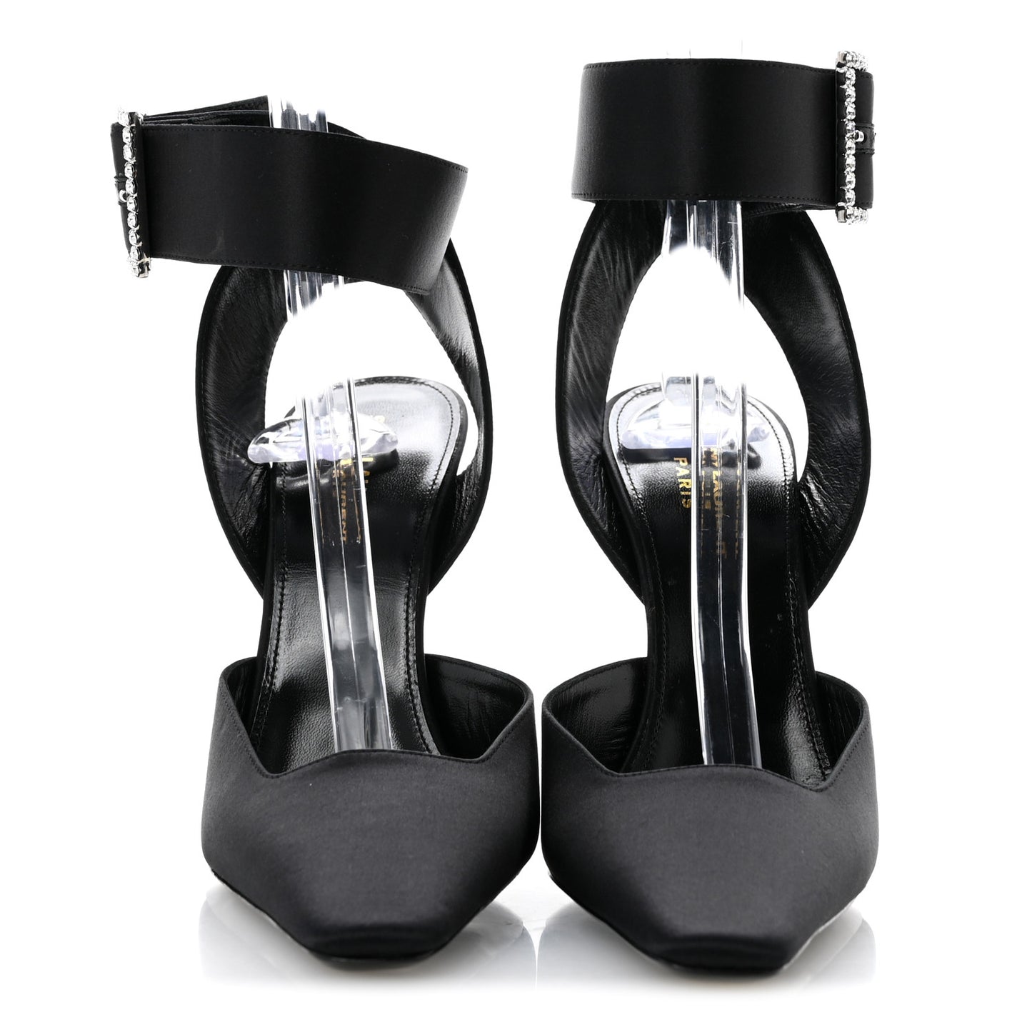 Crepe Satin Crystal Buckle Claude 110 Slingback Pumps 38.5 Black