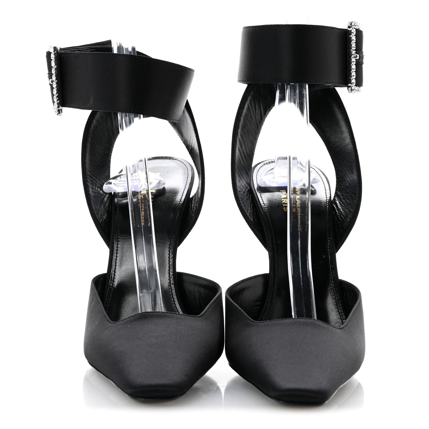 Saint Laurent Crepe Satin Crystal Buckle Claude 110 Slingback Pumps 38.5 Black 3 of 12