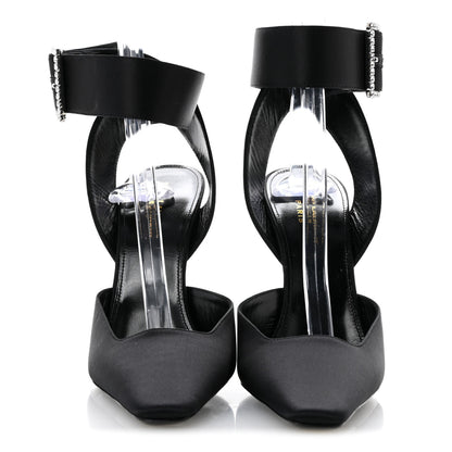 Saint Laurent Crepe Satin Crystal Buckle Claude 110 Slingback Pumps 38.5 Black 3 of 12