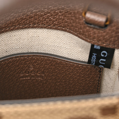 Gucci Monogram Jumbo GG Textured Dollar Calfskin Web Mini Vertical Tote Camel Ebony New Acero 6 of 9