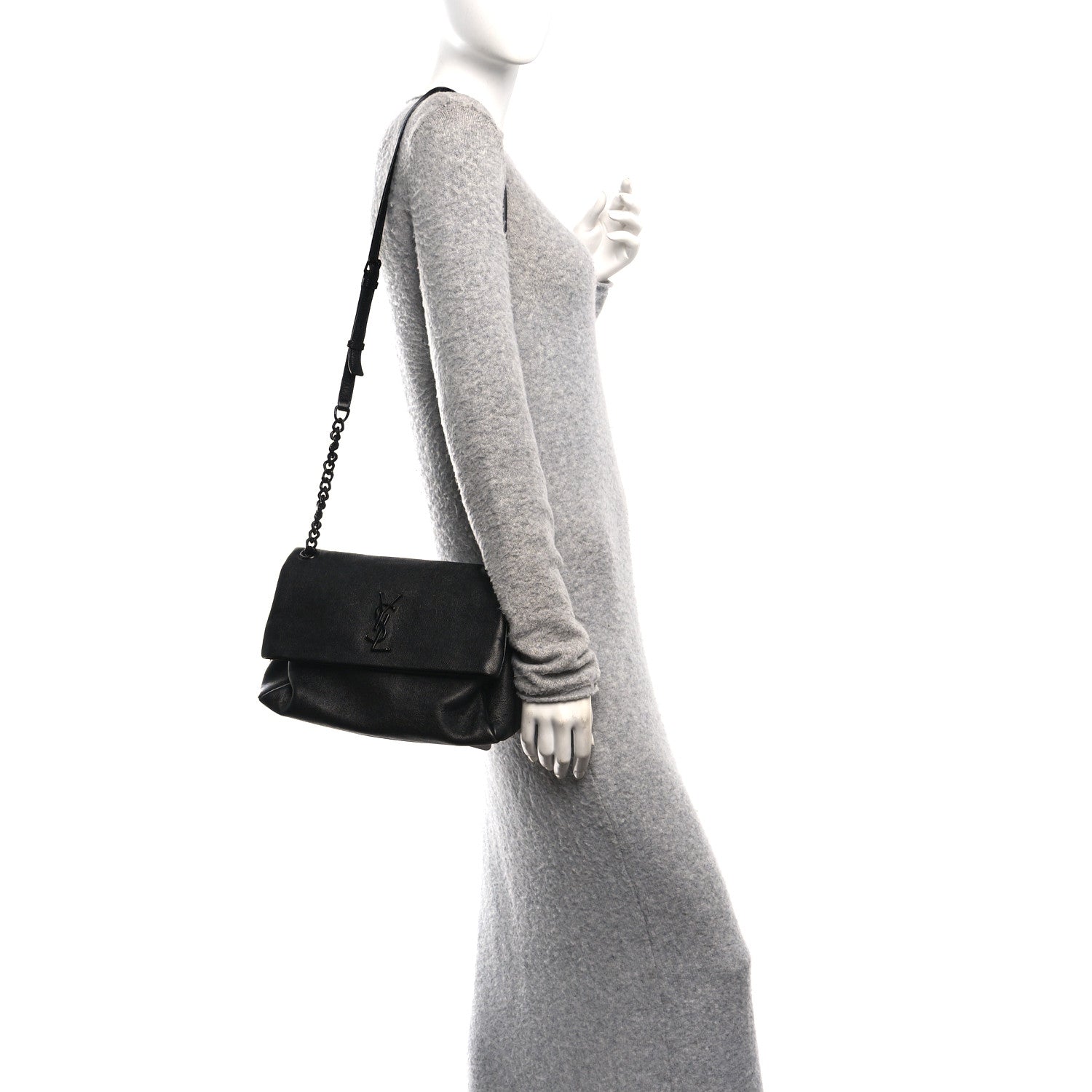 Saint Laurent Grain De Poudre Medium West Hollywood Monogram Fold-Over Black 2 of 10