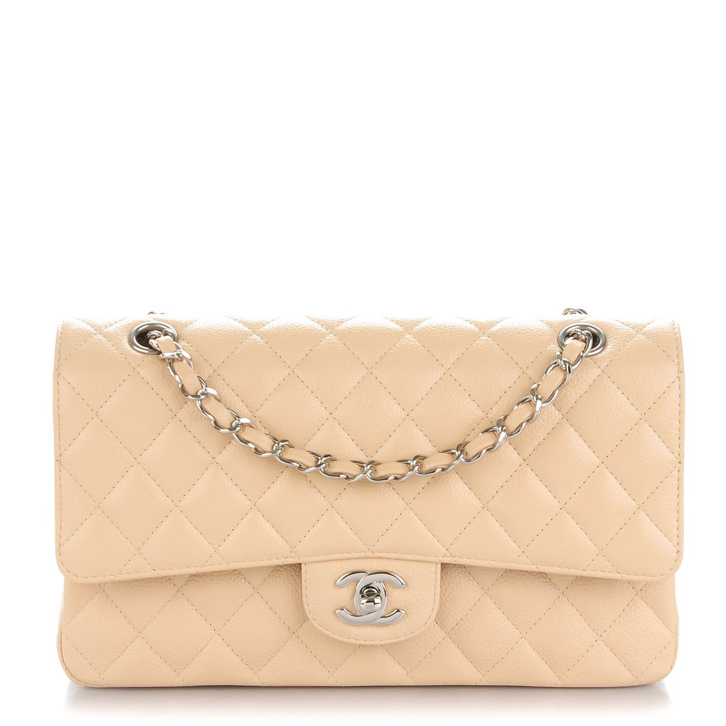 Caviar Quilted Medium Double Flap Beige Clair